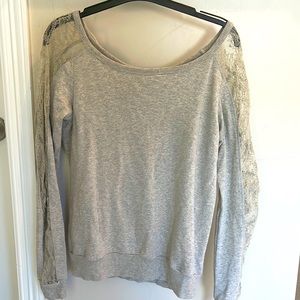Bailey 44 scoop neck lace sleeve detail sweatshirt in Heather gray.